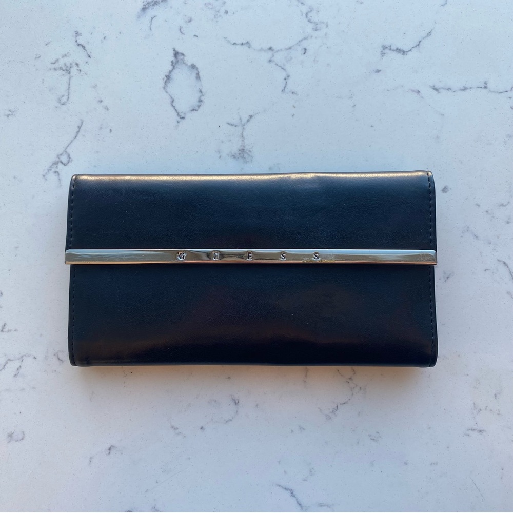 Guess Slim Black Wallet with Silver Detail